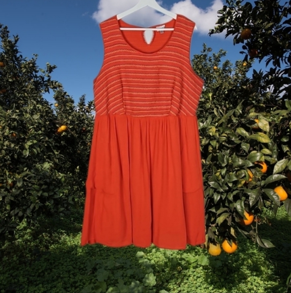 Orange Embroidered Sundress Fully Lined with Pockets
